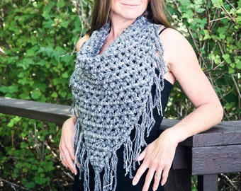 Triangle Scarf Crochet Pattern | Fringe Scarf Crochet Pattern | Easy Crochet Pattern | Crochet Cowl | Neck Warmer | PDF Pattern