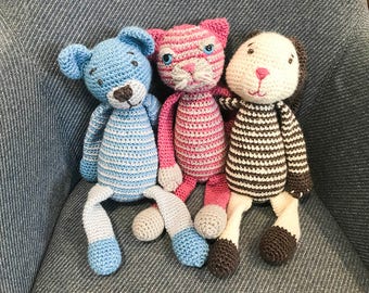 Amigurumi-mönster för kanin, björn och katt