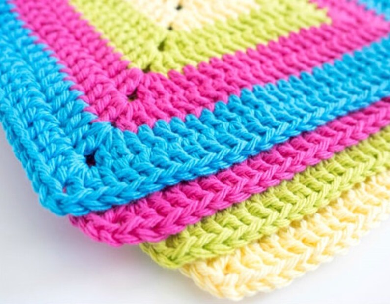 Colorful Solid Granny Square Dishcloth Crochet Pattern Easy Etsy UK
