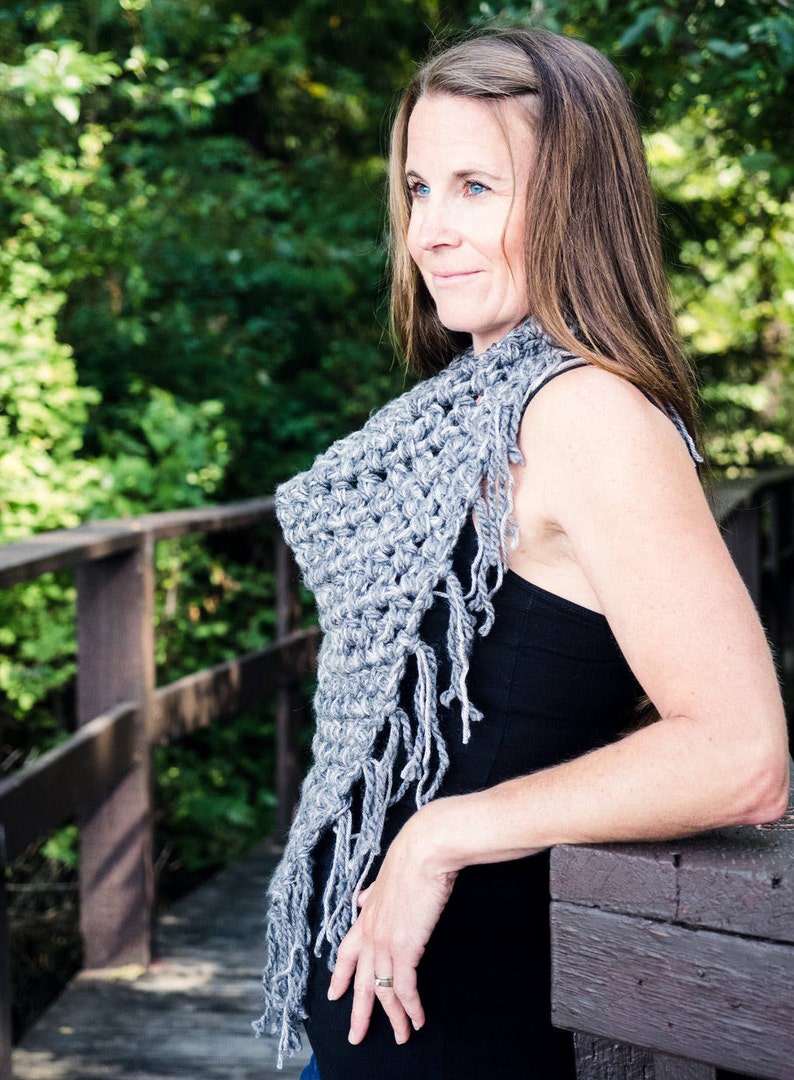 Triangle Scarf Crochet Pattern Fringe Scarf Crochet Pattern Easy Crochet Pattern Crochet Cowl Neck Warmer PDF Pattern image 3