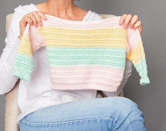 Children's Pastel Stripes Sweater Crochet Pattern | Crochet Stripes Sweater | Crochet Sweater Pattern | Sweater Pattern | PDF Pattern