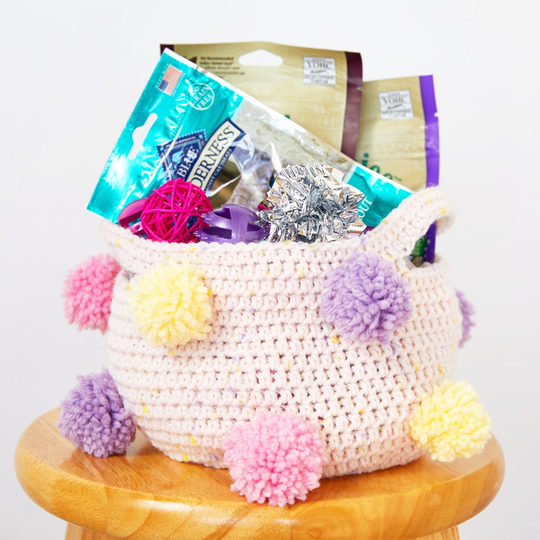 Girls Pom Pom Storage Basket Crochet Pattern Crochet Storage Etsy
