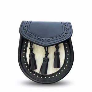 Kilt Sporran in pelle bianca e nera fatto a mano: abito scozzese delle Highlands