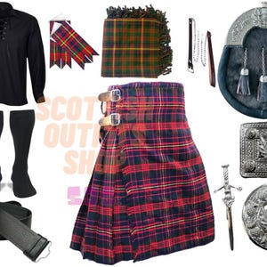 Wedding Kilt Outfit Cameron Tartan Colour With Thistle Sporran 10 Piece Traditional Highland Kilt Set Available In 40+ 13oz Clan Tartans
