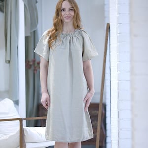 Linen Nightgown Midi Length Soft Organic Linen Nightshirt Women Sleepwear
