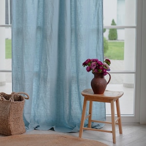 Natural Linen Curtain Panel: Tab Top Semi-Sheer Drape