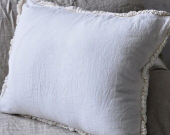 Linen Ruffled Pillow Cover: Organic Farmhouse Cushion Sham