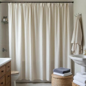 Stonewashed Linen Shower Curtain. Buttonehole Top Linen Bathroom Drape. Douche Blinds. Custom Size