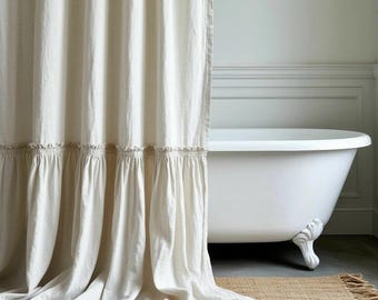 Organic Shower Curtains. Ruffled Linen Bathroom Curtain Panel Extra Long Custom Size