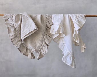 Linen Ruffled Hand Towel - Kitchen Decor - Dish Clothes - Frilled Tea Towel