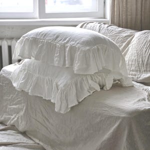 100% Organic Linen Pillow Sham Frilled Standard EUR Queen King CalKing Custom Size Linen Pillow Cover Linen Pillowcase Ruffled