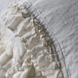 Ruffled Pillowcase Farmhouse Linen Pillow Cover Soft Organic Linen Pillow Cover Frilled Pillow Sham Standard Queen King Eur