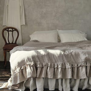Ruffled Linen Duvet Cover: Organic European Flax, Stone Washed