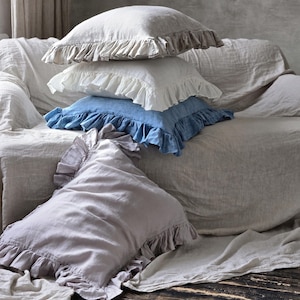 Ruffled Linen Pillow Sham: Organic Stonewashed Flax, Frilled Bedding
