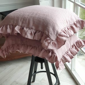 Farmhouse Ruffled Linen Pillowcover Soft Natural Linen Pillowcase Frilled Linen Pillow sham Standard Queen King Slip Cover Bed Linen Ruffled
