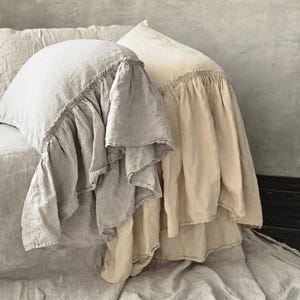 Ruffled Organic Linen Pillow Sham: Farmhouse Style