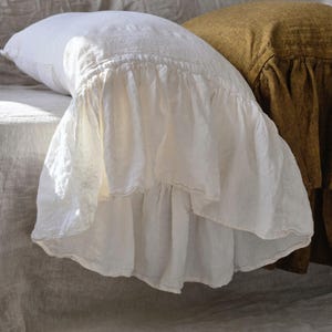 Linen Ruffled Pillowcase Vintage Pillow Cover Soft Organic Linen Bedding Standard Queen King EUR Linen Pillow Sham Slip Cover