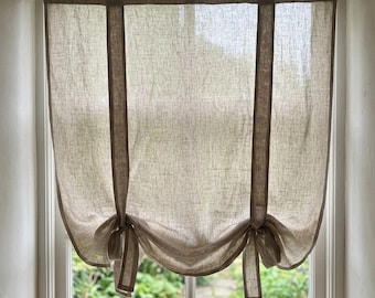 Stonewashed Linen Tie Up Curtain: Semi-Sheer Cafe Curtain