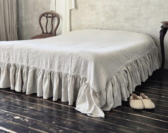 Leinen Bettlaken Decke mit Rüschenrand, Groß genug um sie als Rüschen Bettdecke, Couch Überwurf zu verwenden