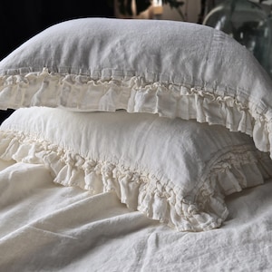 Ruffled Linen Pillow Sham: Organic Farmhouse Pillow Cover