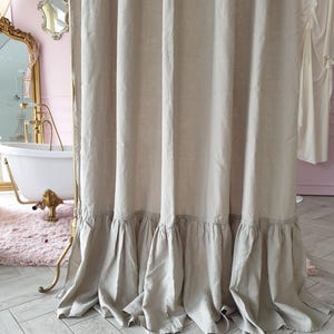 Ruffled Linen Shower Curtain: Farmhouse Style, Stonewashed Organic Linen