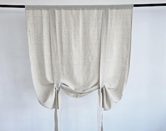 Natural Linen Tie Up Curtain 100% Flax Linen Blinds Organic Cafe Curtain With Ties Linen Kitchen Curtain Tie Up Linen Drape
