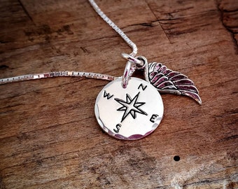 Compass Necklace Sterling Silver, Mother's Gift, personalized initial, Travel, Memorial Necklace, Athlete, Sister, Compass, Compass Charm