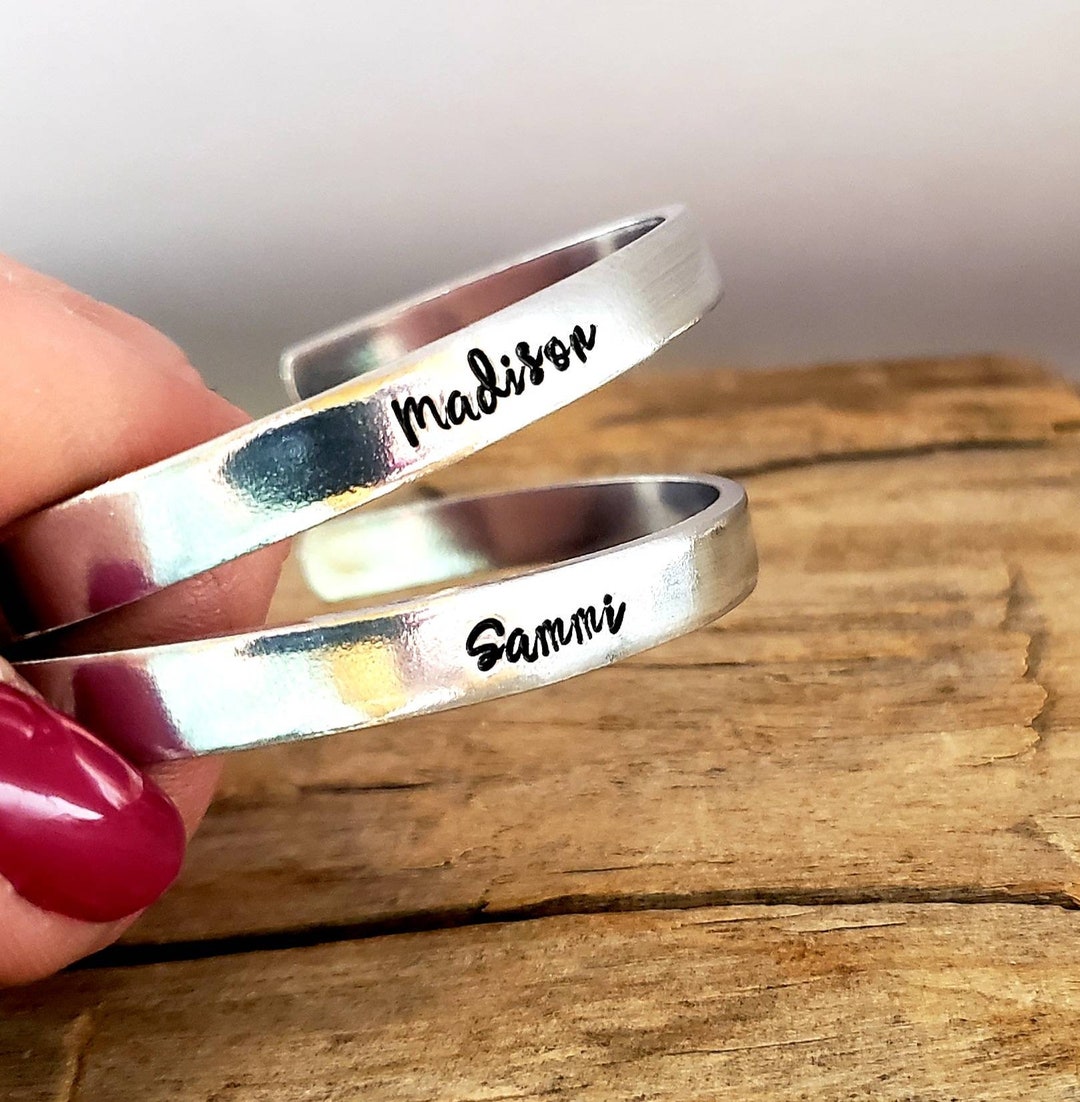 Custom Cuff Custom Name Cuff Bracelet, Personalized Aluminum Bangle, Hand Stamped ...