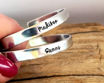 Custom Name Cuff Bracelet, Personalized Aluminum Bangle, Hand Stamped Jewelry