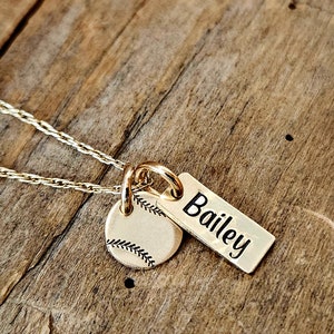 GOLD SOFTBALL Necklace, Gold Baseball Necklace PERSONALIZED Necklace, Gold, Softball Necklace, Name Charm,  Necklace, Softball Charm Custom