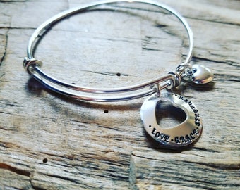 Love, Grace and Strength Sterling Silver Adjustable Bracelet