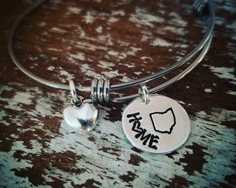 STATE HOME BRACELET - in Sterling Silver Adjustable Bracelet with Puffed Heart, Home, Love for Your State, Ohio, Heart Charm, Love Home