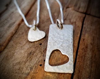 2-pc Heart Cut-Out Necklace  - Sterling Silver, Mother-daughter, Grandmother, Mother's Day, Open Heart, Sweetheart Generations Necklace