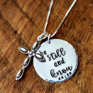 BE STILL and KNOW Necklace, Aluminum Circle Charm Necklace, Friendship, Bible Verse Necklace, Religious Necklace, Psalm 46:10 Mom