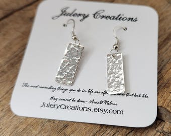 HAMMERED BAR EARRINGS - Silver Earrings - Bar Earrings, Classic Silver Earrings, Silver Bar Earrings, Textured Bar, Rectangle, Modern Dangle