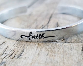 FAITH BRACELET, Cuff, Religious Bracelet, 1/4" Aluminum, Inspirational Gift, Cross Bracelet, First Communion, Faith Jewelry, Christian Gift