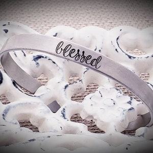 PERSONALIZE Your Word CUSTOMIZABLE 1/4&quot; CUFF Aluminum Bracelet Blessed, Resilience, Arrow, Inspire, Love, Wander,Inspire, Faith, Brave