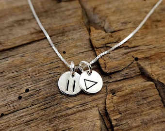 Silver PAUSE & PLAY NECKLACE, Self-Care Gift, Mental Health Awareness, Strength, Reflection Pause Play, Daughter, Son, Gift for Friend, Gold