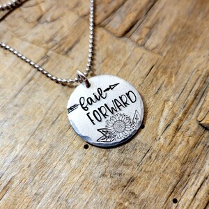 FAIL FORWARD Necklace, Aluminum Circle  Charm Necklace, Faith, Friendship, Anchor, Religious Gift, Strength During Difficult Times