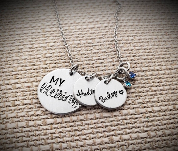 Personalized Grandmothers Charm Necklace,Little Bits of Love for Four  Grandchildren