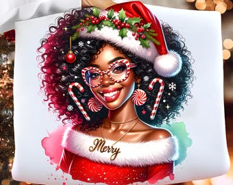 African American Christmas Png , Black Woman Png, Black Santa Png, Merry Christmas Clip Art, Afro Woman Png, Melanin Christmas Png