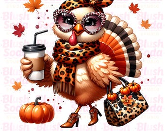Boujee Turkey PNG, Leopard Print Thanksgiving Sublimation, Thanksgiving Png, Turkey Season Png, Turkey Png, Fall Quilt PNG, Preppy Fall Png