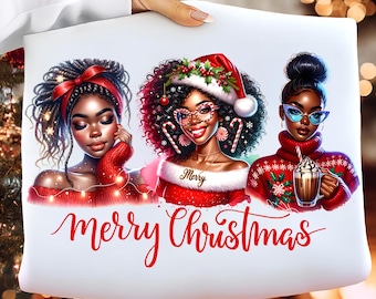 African American Christmas Png , Black Woman Png, Black Santa Png, Merry Christmas Clip Art, Afro Woman Png, Melanin Christmas Png