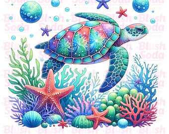 Turtle Png, Sea Turtle Png, Ocean Animal Png, Boho Floral Sea Turtle Png, Summer Toddler Png, Cute Turtle, Commercial Use