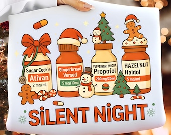 Stille nacht kerstverpleegster png, medisch kerstshirt, EH-verpleegkundige, IC-verpleegkundige kerstmis png, feestelijke gezondheidszorg png, digitale download