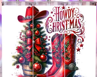Western Christmas Tumbler Wrap, 20oz Skinny Tumbler Digital Download PNG, Western Christmas Sublimation Design
