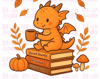 Fichier coupé Png citrouille dragon endormi pour Cricut, livre livresque Halloween automne, pour autocollants, signets, chemises, tasses Libbey et porte-clés