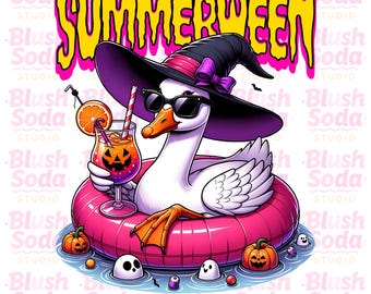 Summerween Vibes PNG, Funny Skeleton Float Halloween in Summer png, Trendy Sublimation Spooky Flamingo Pool Ghost Pumpkins Creepy png
