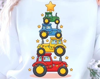Boys Christmas PNG Shirt Design, Tractor Christmas Tree PNG, Christmas Boy PNG Design, Trendy Holiday Christmas Png, Viral Christmas Shirt