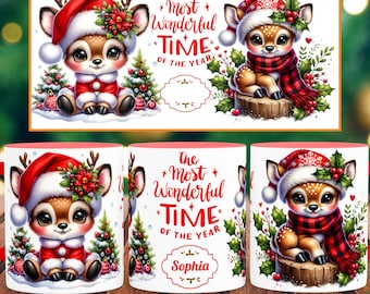 クリスマストナカイマグラップPNG、パーソナライズされたクリスマスマグデザイン、11オンス/15オンス用クリスマス昇華転写、カスタムネームマグデザイン